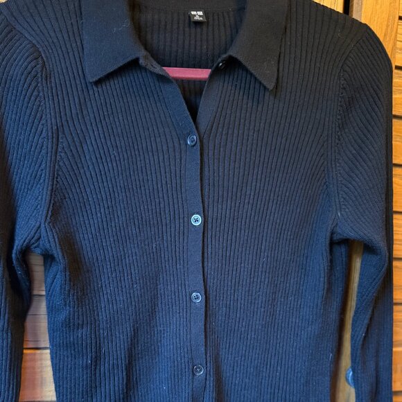 UNIQLO Black Ribbed Collared Cardigan - Size XL - Picture 2 of 4